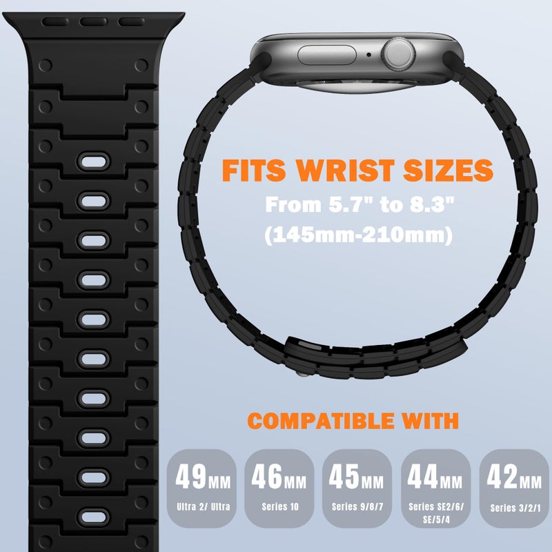 Bandletic Magnetic Watchband Compatible with Apple Watch Ultra Band - Rugged Silicone Sport Replacement Strap for iWatch Ultra Bands 49mm Series 11 10 46mm 9/8/7 45mm SE3/6/5/4 44mm 3/2/1 42mm, Black - Image 2