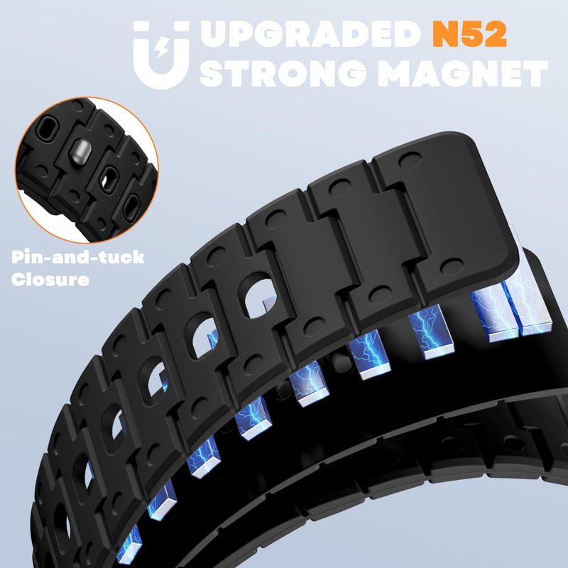Bandletic Magnetic Watchband Compatible with Apple Watch Ultra Band - Rugged Silicone Sport Replacement Strap for iWatch Ultra Bands 49mm Series 11 10 46mm 9/8/7 45mm SE3/6/5/4 44mm 3/2/1 42mm, Black - Image 3