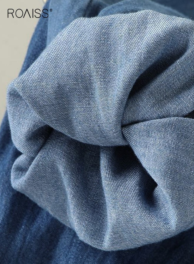 رويس بنطلون جينز للأطفال الصغار للصيف، بنطلون جينز بخصر مطاطي مع تطريز حيوانات، بنطلون كاجوال متعدد الاستخدامات، مناسب للارتداء اليومي والأنشطة الخارجية - Image 5