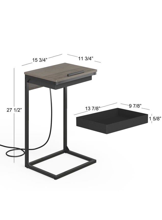sthmec C Shaped End Table with Charging Station, 45° Tiltable Adjustable Flip Top Side Table with Storage,Small C Table for Small Spaces,Slide Under Couch Sofa Bedside Table for Living Room, Grey - Image 3