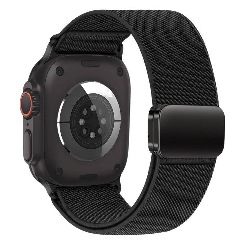 سوار ساعة ذكية باللون أسود قابل للتعديل سوار نايلون حلقي متوافق مع Apple Watch 38/40/41/42/44/45/49mm بملاءمة قابلة للتعديل وحزام بديل - Image 1