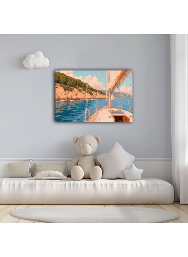 هوم جاليري لوحة فنية جدارية مطبوعة على قماش لمنظر من سطح قارب شراعي على متن يخت - Image 1