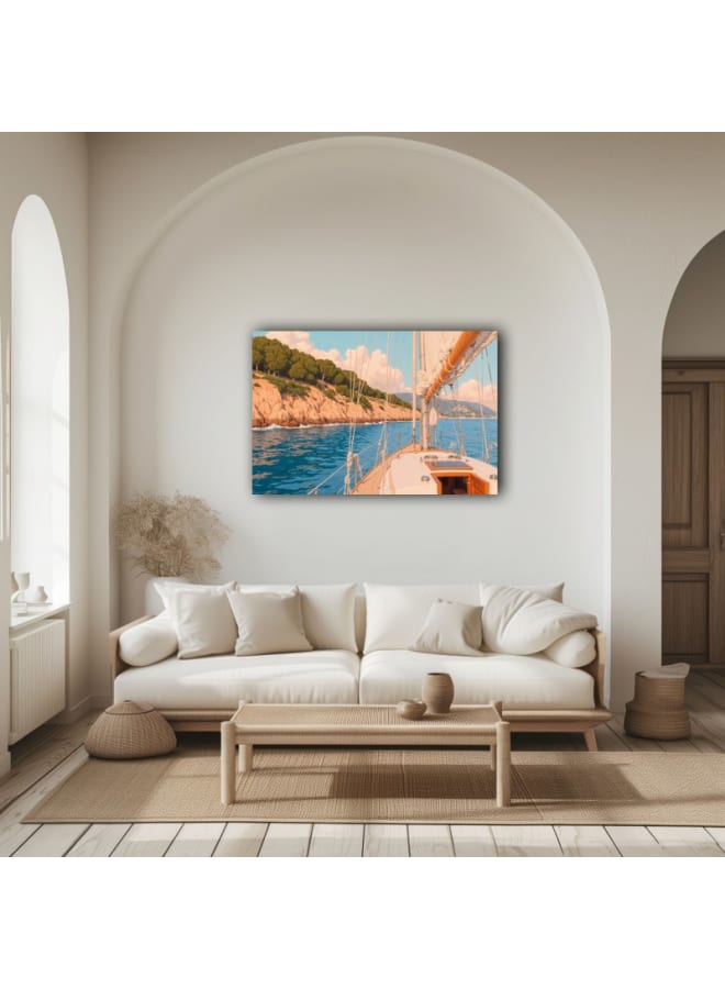 هوم جاليري لوحة فنية جدارية مطبوعة على قماش لمنظر من سطح قارب شراعي على متن يخت - Image 2
