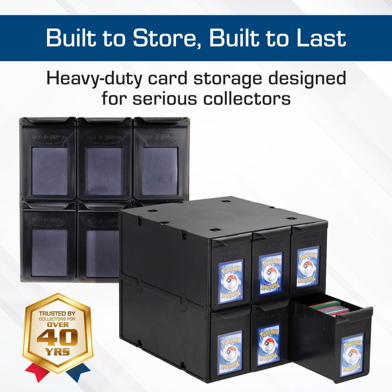 BCW 6 Drawer Card Catalog - Black | Stackable Trading Card Organizer Box | Holds Sports Cards, Gaming Cards, Toploaders & Magnetics | Heavy-Duty Black Plastic Storage with Dividers - Image 2