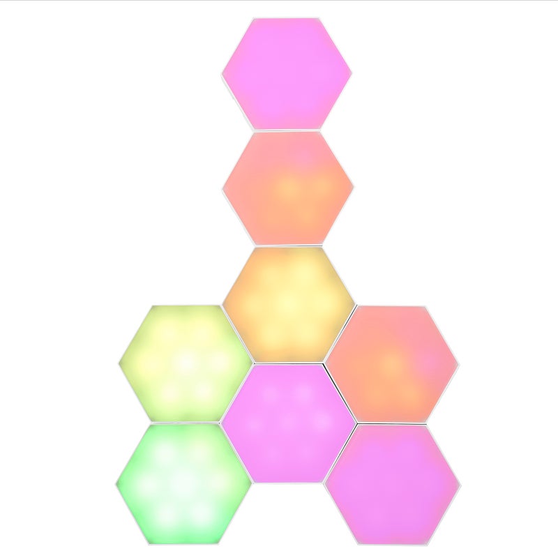 8 مصابيح سداسية RGB متصلة بتقنية البلوتوث، إضاءة محيطية ديكورية للحائط مع وحدة تحكم، تدعم التحكم عبر تطبيق الهاتف وجهاز تحكم سلكي، مزامنة مع الموسيقى، ومؤقت بأربعة مستويات (ساعة، ساعتين، 3 ساعات، 4 ساعات)، والتحكم في السرعة - Image 4
