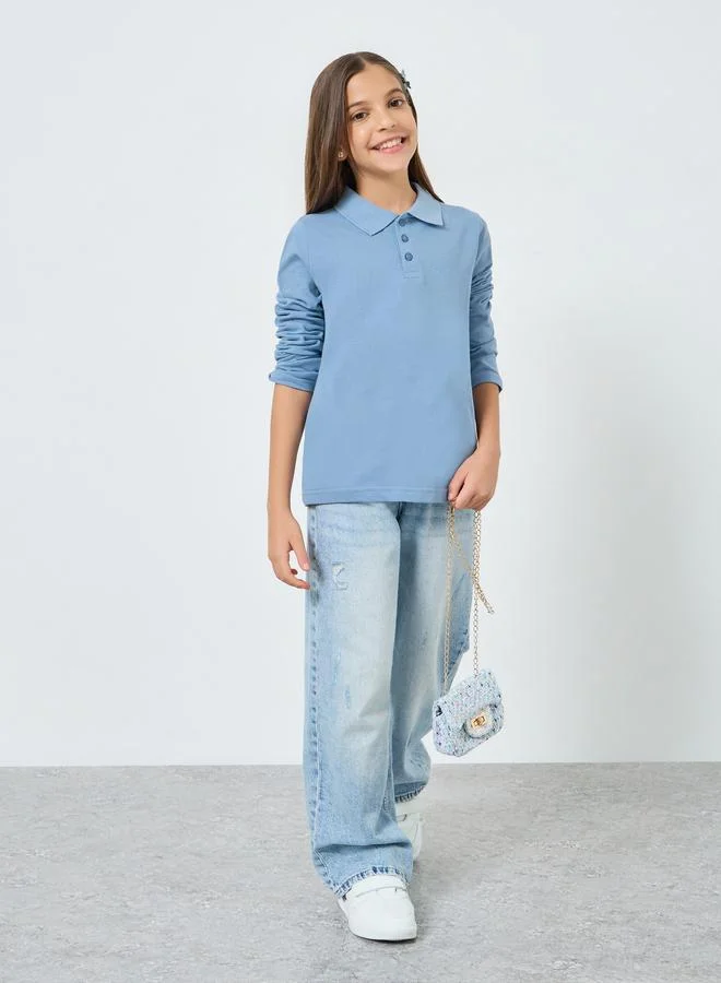 ستايلي Kids Light Blue Long Sleeve Polo T-Shirt