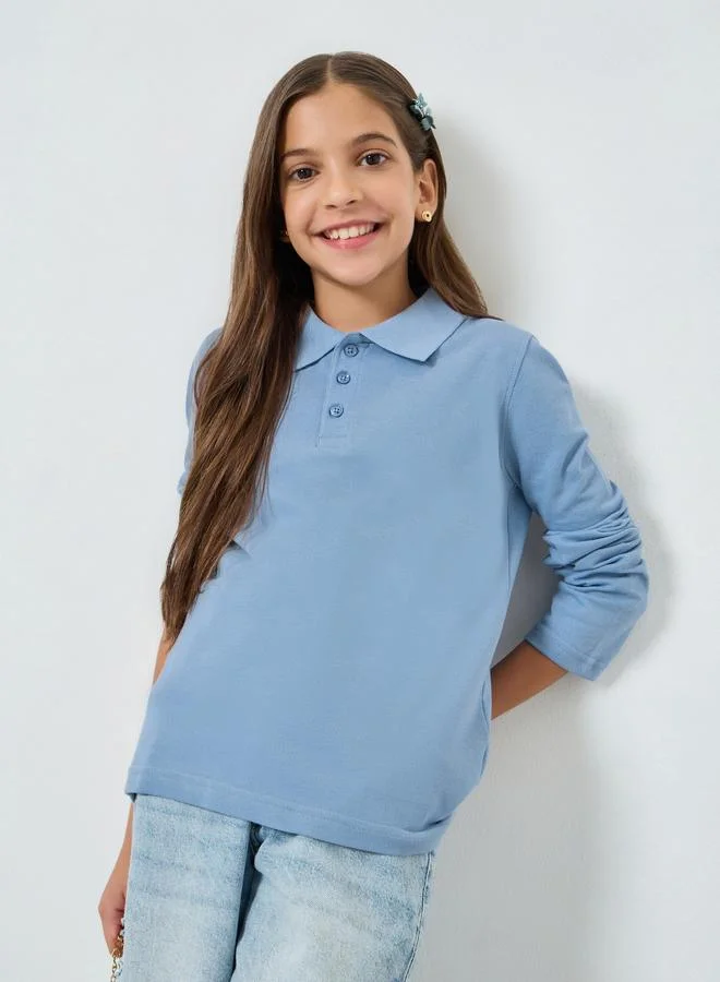 Styli Kids Light Blue Long Sleeve Polo T-Shirt
