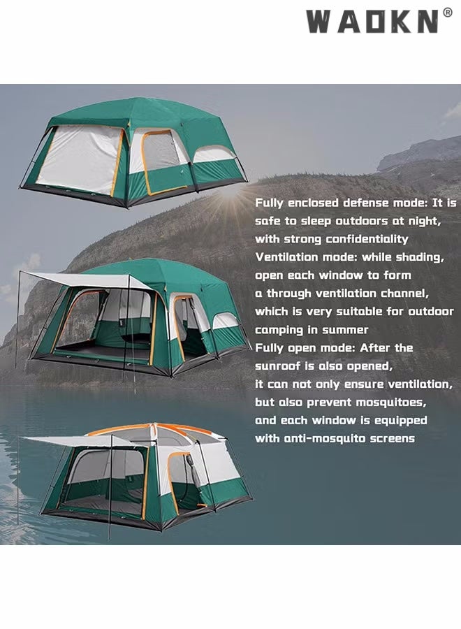 WAOKN Outdoors Two Rooms And One Living Room 5-6 Persons Camp Portable Double-Deck Big Tent，Waterproof,Double Layer,Big Tent for Outdoor,Picnic,Camping,Family Gathering，Parties, Music Festival Tent,Outdoor camping tent two bedrooms and living room family Tents for Camping with Screen Room, Cabin Tent With Porch, Tents with Top Rainfly, Double Layer, Portable Carry Bag - Image 5
