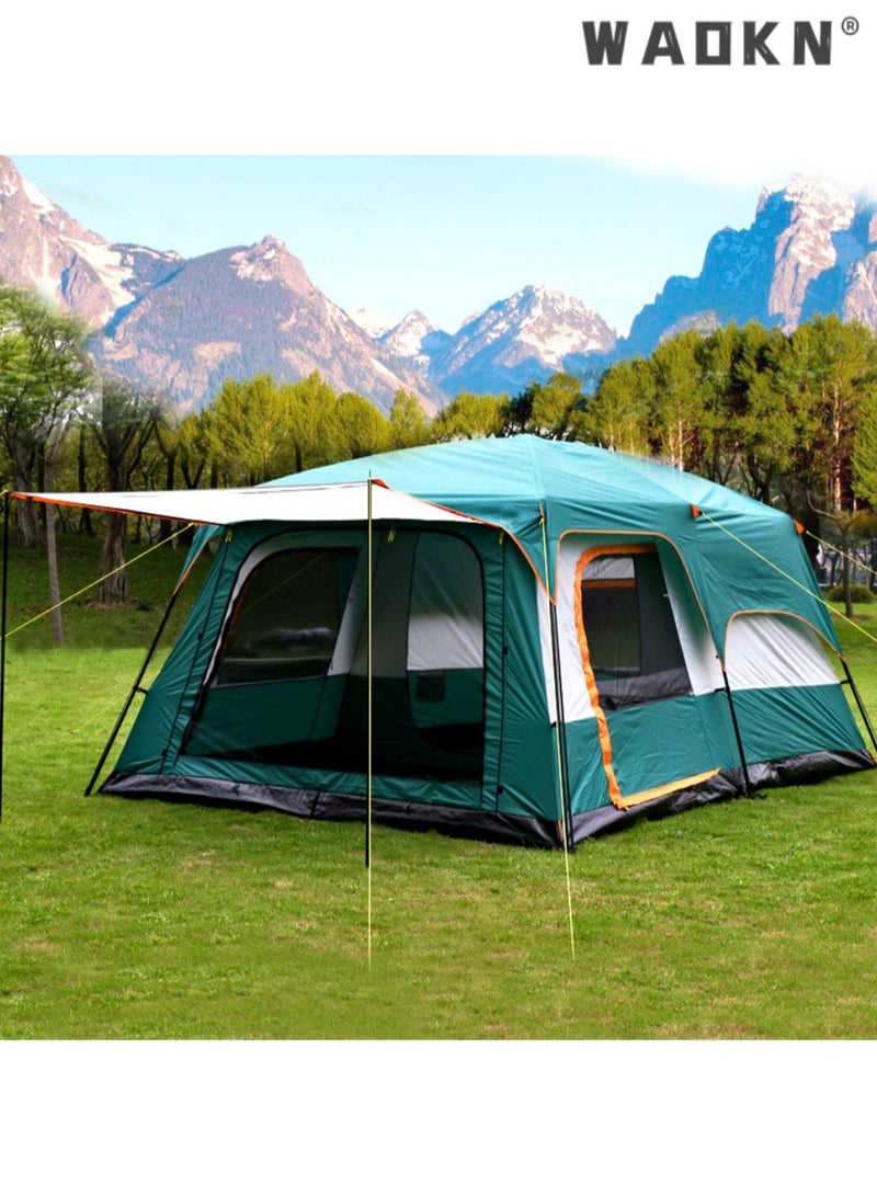 WAOKN Outdoors Two Rooms And One Living Room 5-6 Persons Camp Portable Double-Deck Big Tent，Waterproof,Double Layer,Big Tent for Outdoor,Picnic,Camping,Family Gathering，Parties, Music Festival Tent,Outdoor camping tent two bedrooms and living room family Tents for Camping with Screen Room, Cabin Tent With Porch, Tents with Top Rainfly, Double Layer, Portable Carry Bag - Image 1