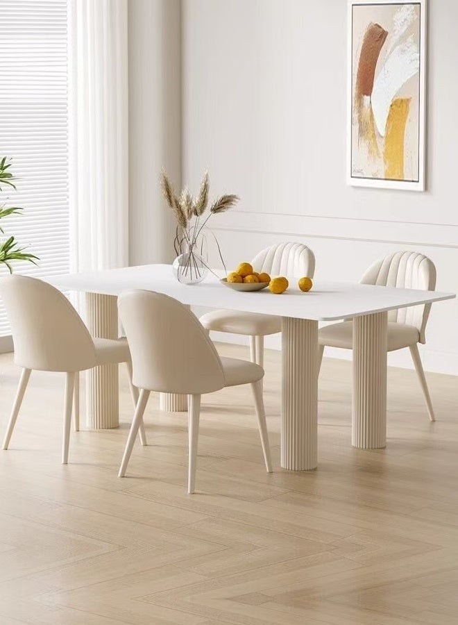Multipurpose Use Modern Sleek Design Dining Table Rectangular Shape Plain Rock Slab Tabletop Kitchen Table Durable Metal Base Indoor Dining Table for Dining Room Living Room 120x60x75 cm