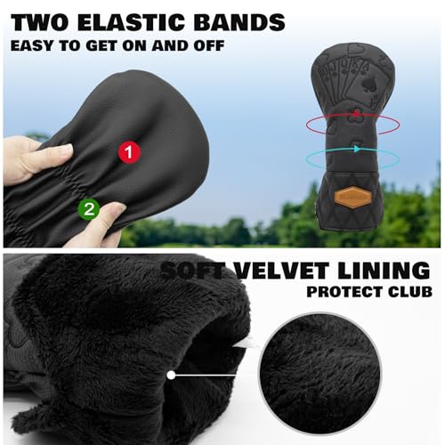 BAIRBRE Golf Club Covers Poker Golf Head Covers Driver Covers Fariway Wood Headcover Hybrid Covers Leather Golf Headcover with Number Tag for All Brand (for Driver) - Image 3