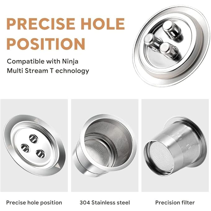 KASTWAVE 2Pack Stainless Steel Reusable K Cups Filters Designed For Ninja Dual Brew Coffee Maker Sustainable Coffee Pods Solution Compatible With Ninja Cfp201 Cfp301 Dual Brew Pro Machine - Image 4