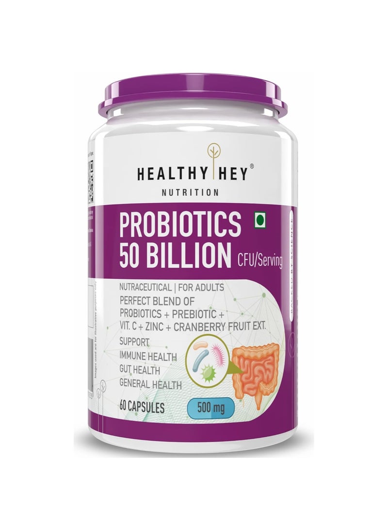 HealthyHey Nutrition Healthy Hey Nutrition Probiotics 50 Billion CFU Multi- Strains, 60 Veg. Capsules, Targeted Release Technology - Image 1