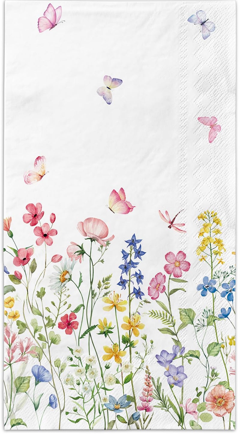 LINHAXM 100 Wildflower Flower Napkins Disposable Bathroom Paper Hand Towels Napkins Disposable Decorative for Bathroom, Toilet, Wedding, Baby Shower, Birthday, Bridal Party Decor - Image 1