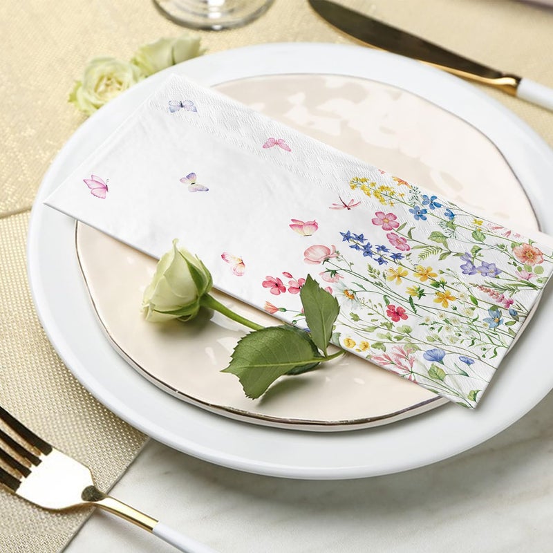 LINHAXM 100 Wildflower Flower Napkins Disposable Bathroom Paper Hand Towels Napkins Disposable Decorative for Bathroom, Toilet, Wedding, Baby Shower, Birthday, Bridal Party Decor - Image 4