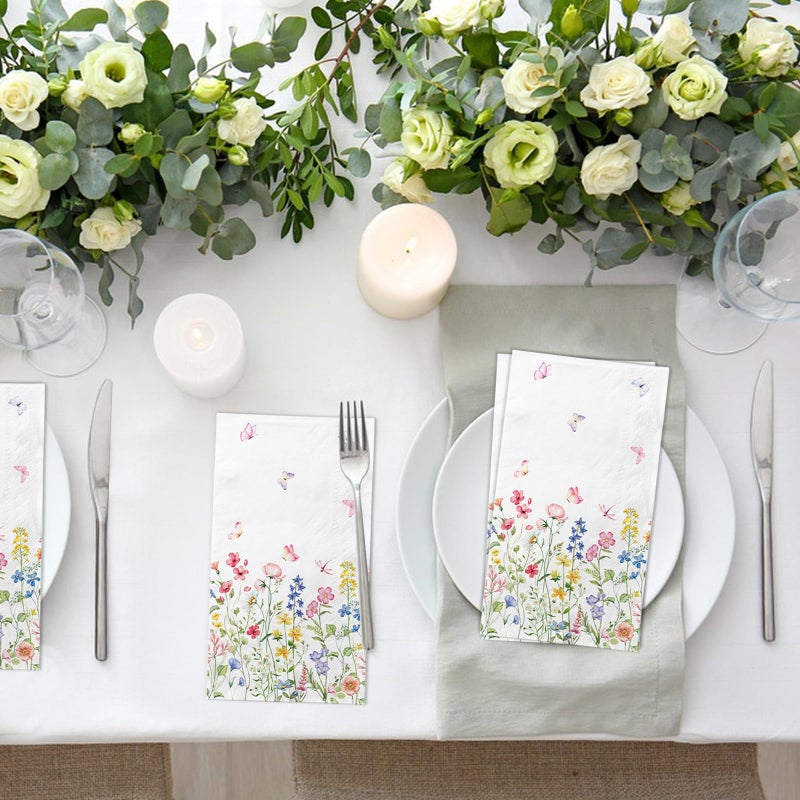 LINHAXM 100 Wildflower Flower Napkins Disposable Bathroom Paper Hand Towels Napkins Disposable Decorative for Bathroom, Toilet, Wedding, Baby Shower, Birthday, Bridal Party Decor - Image 3