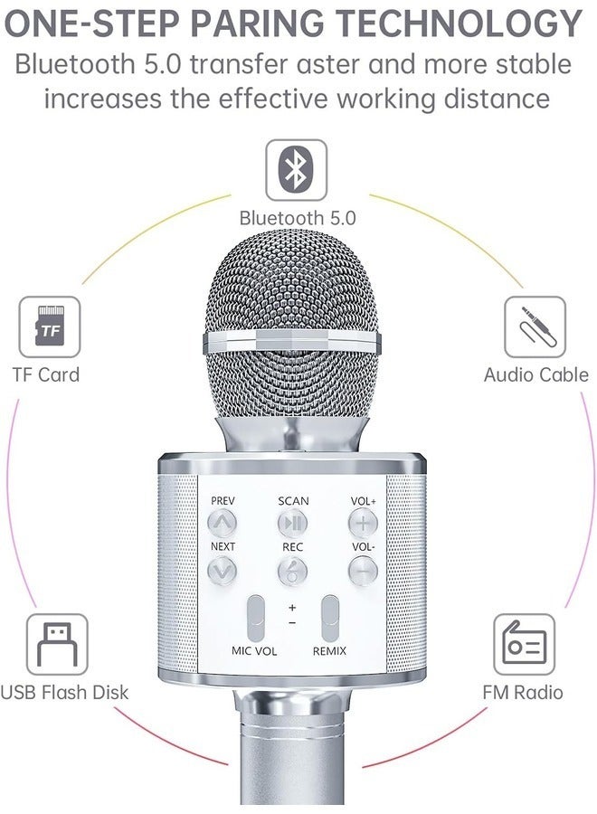 2-Pack Wireless Bluetooth Karaoke Microphones - Portable Handheld Mic Speaker for All Ages (Silver) - Image 2
