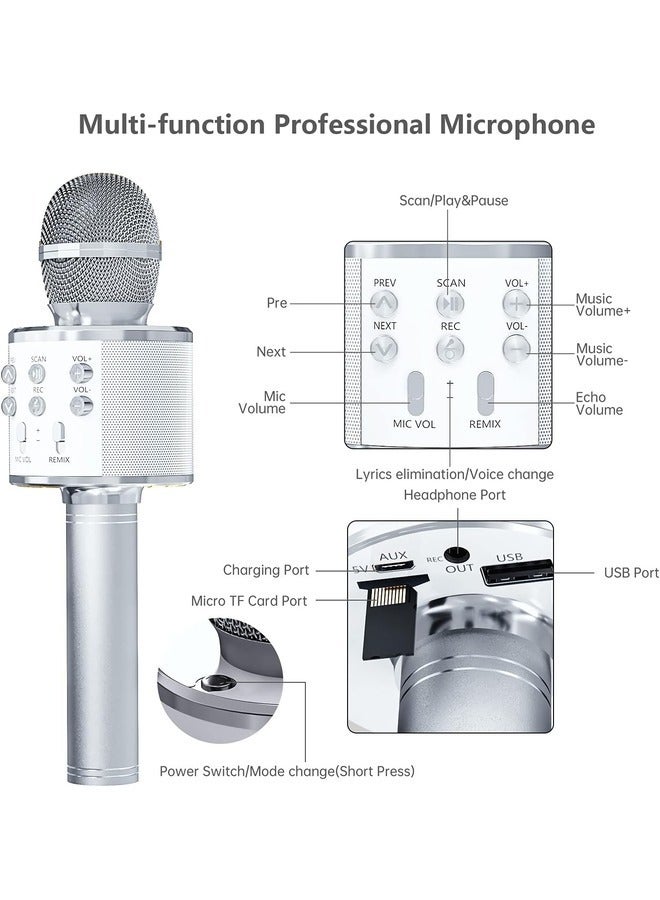 2-Pack Wireless Bluetooth Karaoke Microphones - Portable Handheld Mic Speaker for All Ages (Silver) - Image 5