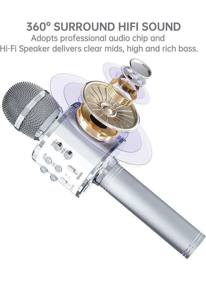 2-Pack Wireless Bluetooth Karaoke Microphones - Portable Handheld Mic Speaker for All Ages (Silver) - Image 3