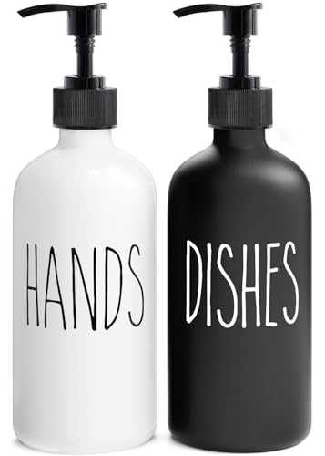 MOMEEMO Soap Dispenser Set 2 Pack, Contains Hand and Dish Soap Dispenser, Perfect for Black and White Kitchen Decor. (Black & White) - Image 1