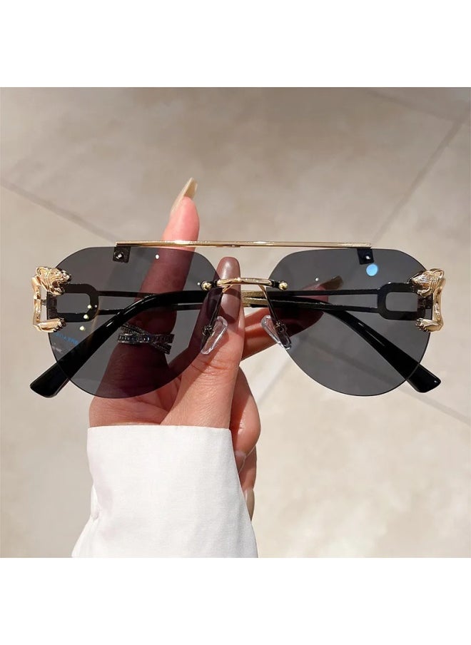 Generic - 2024 Sunglasses Women Luxury Rimless Retro Fashion Sunglasses Lunette Oversized Shades De Soleil Femme Gafas De Sol Mujer Lentes-Lenses Color:C-Frame Color:As the picture - Image 1