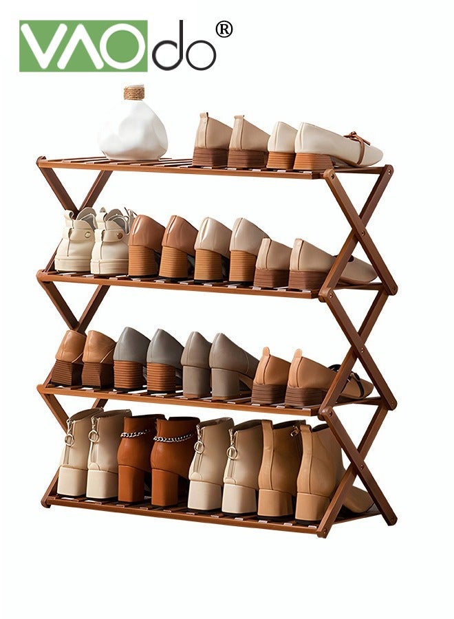 فاو دو رف أحذية 4 طبقات رف منظم أحذية من الخيزران قابل للطي متعدد الطبقات تخزين متعدد الوظائف رف أحذية قائم بذاته رف تخزين غرفة المعيشة فائق التحمل وتركيب بسيط - Image 1