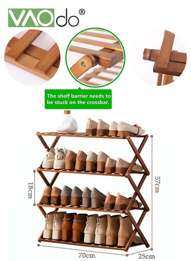 فاو دو رف أحذية 4 طبقات رف منظم أحذية من الخيزران قابل للطي متعدد الطبقات تخزين متعدد الوظائف رف أحذية قائم بذاته رف تخزين غرفة المعيشة فائق التحمل وتركيب بسيط - Image 3