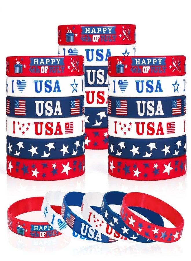 Genuvi 4th of July Party Favors Rubber Bracelets 30PCS USA American Flag Red White and Blue Silicone Wristbands for Kids Independence Day Party Fourth of July Patriotic Classroom Prizes Gifts Accessories - Image 1