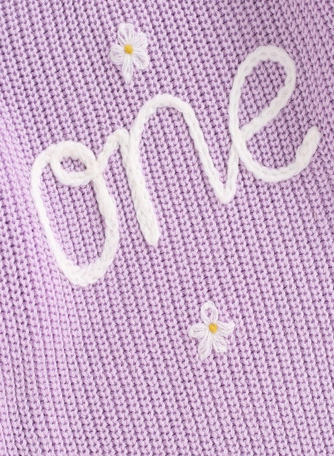 DNOMAID YZARC Infant Baby Girl 1st Birthday Outfit Floral One Embroidery Sweater Top Knit Pullover Sweatshirt Winter Clothes (Purple, 9-12 Months) - Image 5