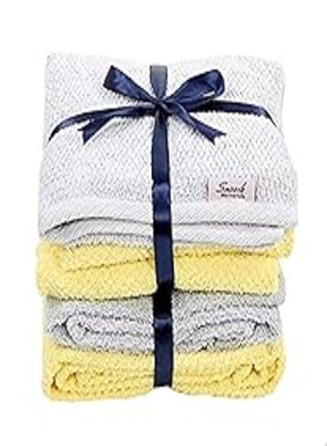 Snooze Bath Towels Set, 4 Pieces - Yellow Grey