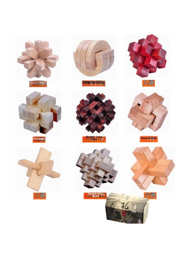 Luban Lock Children Kong Ming Lock Nine Chain Beneficial Intelligence Development For Boys And Girls Adult Assembled Toy Gifts-Color:[Gift Box] Lotus Nine-piece Set  - Image 1