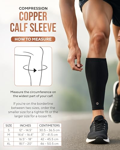 TheraCopper Copper Calf Compression Sleeve — Premium Copper Compression Shin Sleeve for Men & Women — Breathable & Non-Slip Leg Sleeves for Runners, Shin Splints, Muscle Recovery & Leg Fatigue (Large) - Image 5