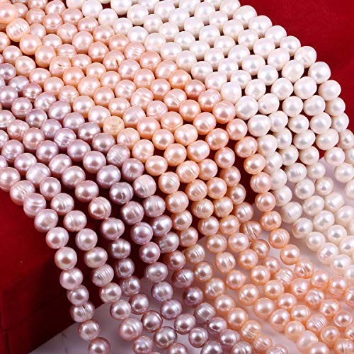 LE SKY Natural Pearl Beads Cultured Freshwater Round Punch Pearl Loose Beads for Jewelry Making DIY Necklace Bracelet 7-8mm White - Image 2