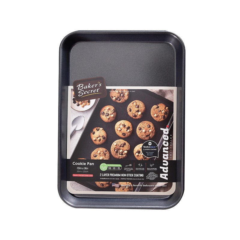 Baker's Secret Bakers Secret Nonstick Small Size Cookie Sheet 13 x 9 Carbon Steel Small Size Cookie Tray 2 Layers FoodGrade Coating Nonstick Cookie Sheet Bakeware Baking Accessories Advanced Collection