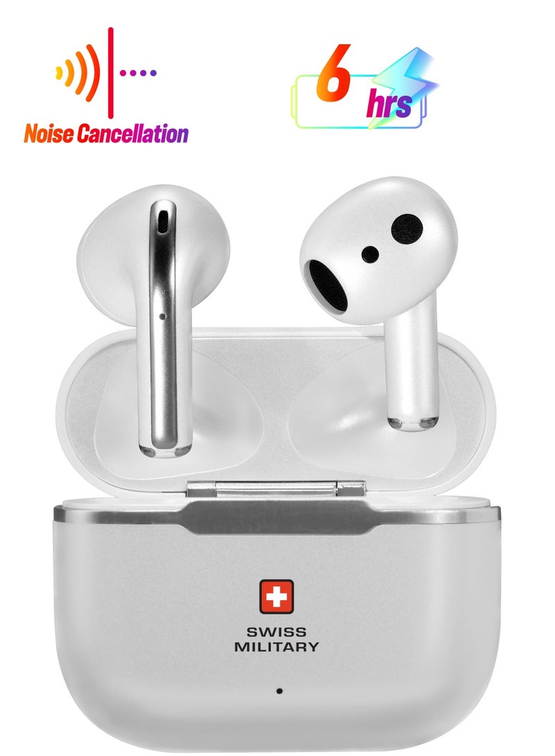 Swiss Military Victor 2 TWS ENC Noise cancelling buds with Deep Bass, mic for Calls & High Definition Audio, Type-C Charging, Auto Pairing- White - Image 1