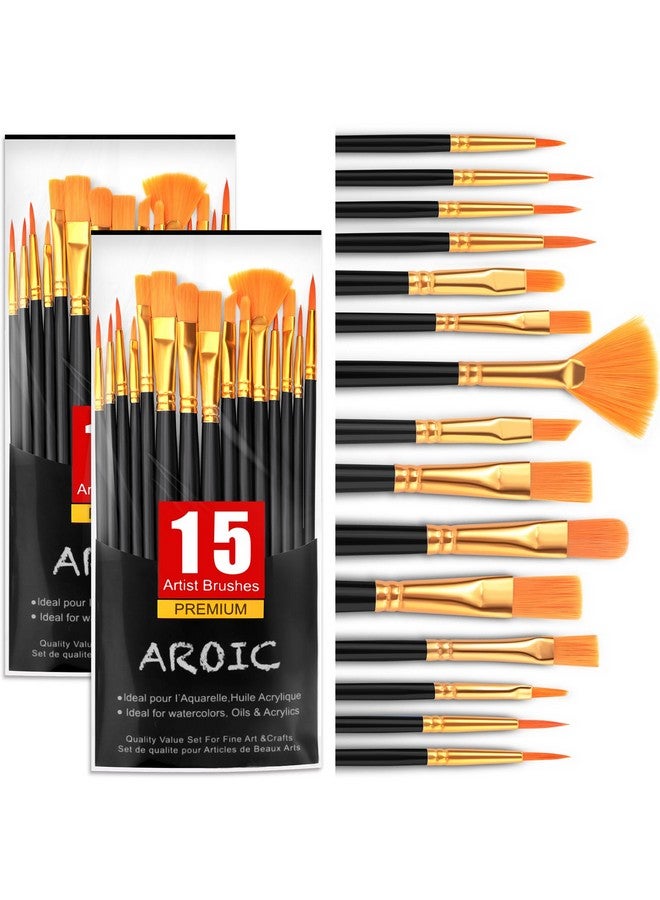 AROIC Acrylic Paint Brush Set,2pack/30pcs Nylon Hair Oil Watercolor Rock Face Painting Artist Paint Brushes, 15 Sizes Paint Brush Set for All Purposes Kids Adult Arts Paint Brush Supplies. - Image 1