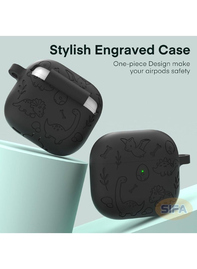 حافظة AirPods الجيل الرابع، حافظة AirPod 4 منقوشة مع مجموعة منظف، حافظة واقية من السيليكون الناعم للنساء والرجال مع سلسلة مفاتيح لـ Airpods 4 2024، ديناصور رمادي عميق - Image 3