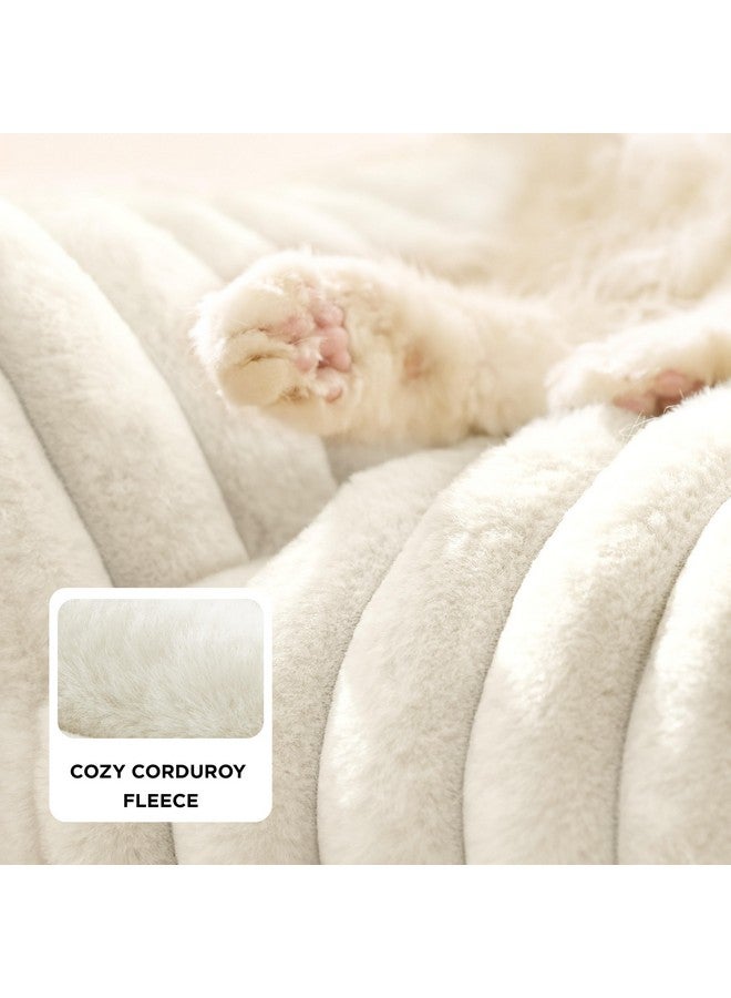 Bedsure Cute Couch for Pets - Fluffy Cat Sofa with Premium Soft Corduroy Fleece, Fuzzy Couch Bed with Removable Washable Cover, Supportive Cat Chair for Indoor Cats, 24inch, Cream - Image 3