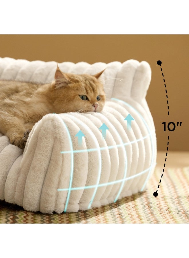 Bedsure Cute Couch for Pets - Fluffy Cat Sofa with Premium Soft Corduroy Fleece, Fuzzy Couch Bed with Removable Washable Cover, Supportive Cat Chair for Indoor Cats, 24inch, Cream - Image 1