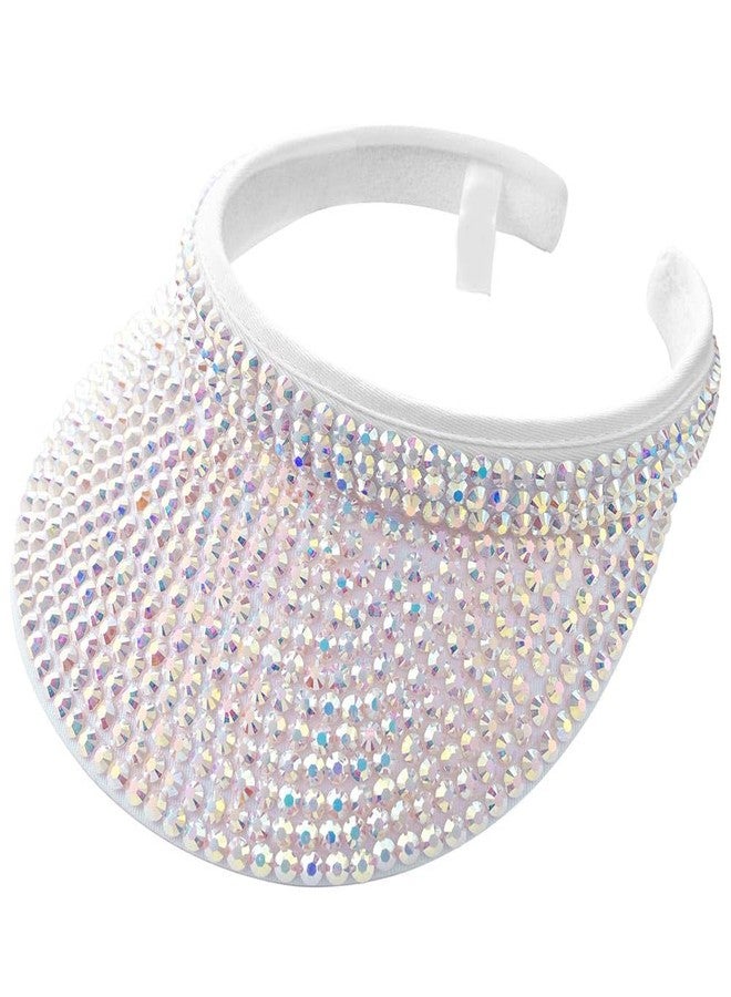 Kejea Sun Visor Women Men Adjustable Bling Crystals Clip On Visors Studded Shiny Rhinestone Hat Outdoor Sports Summer Ladies Cap Fashion Party Golf Beach Running (White) - Image 1