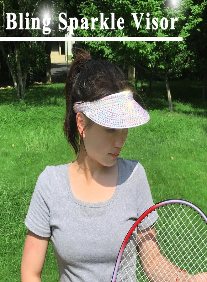 Kejea Sun Visor Women Men Adjustable Bling Crystals Clip On Visors Studded Shiny Rhinestone Hat Outdoor Sports Summer Ladies Cap Fashion Party Golf Beach Running (White) - Image 2