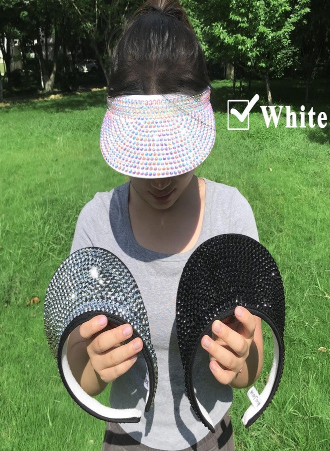 Kejea Sun Visor Women Men Adjustable Bling Crystals Clip On Visors Studded Shiny Rhinestone Hat Outdoor Sports Summer Ladies Cap Fashion Party Golf Beach Running (White) - Image 3