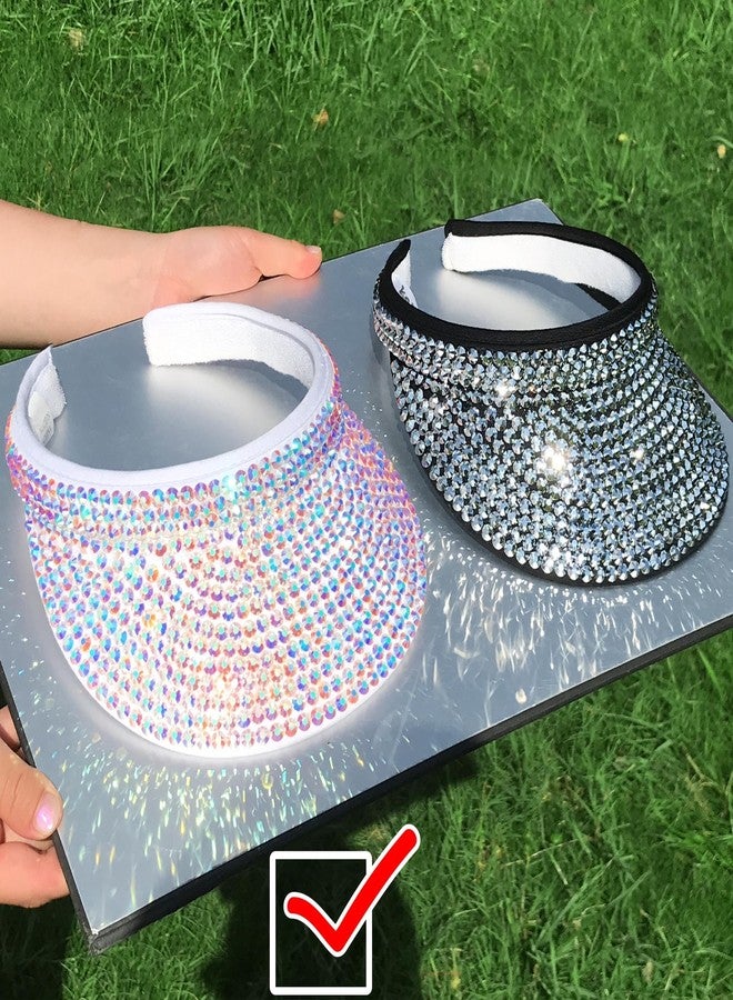 Kejea Sun Visor Women Men Adjustable Bling Crystals Clip On Visors Studded Shiny Rhinestone Hat Outdoor Sports Summer Ladies Cap Fashion Party Golf Beach Running (White) - Image 4