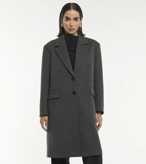 بي سي بي جي BCBG OVERSIZED FELTED LONG COAT WITH BROCHE