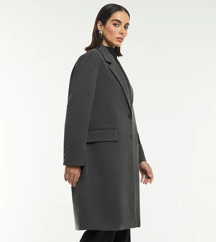 بي سي بي جي BCBG OVERSIZED FELTED LONG COAT WITH BROCHE