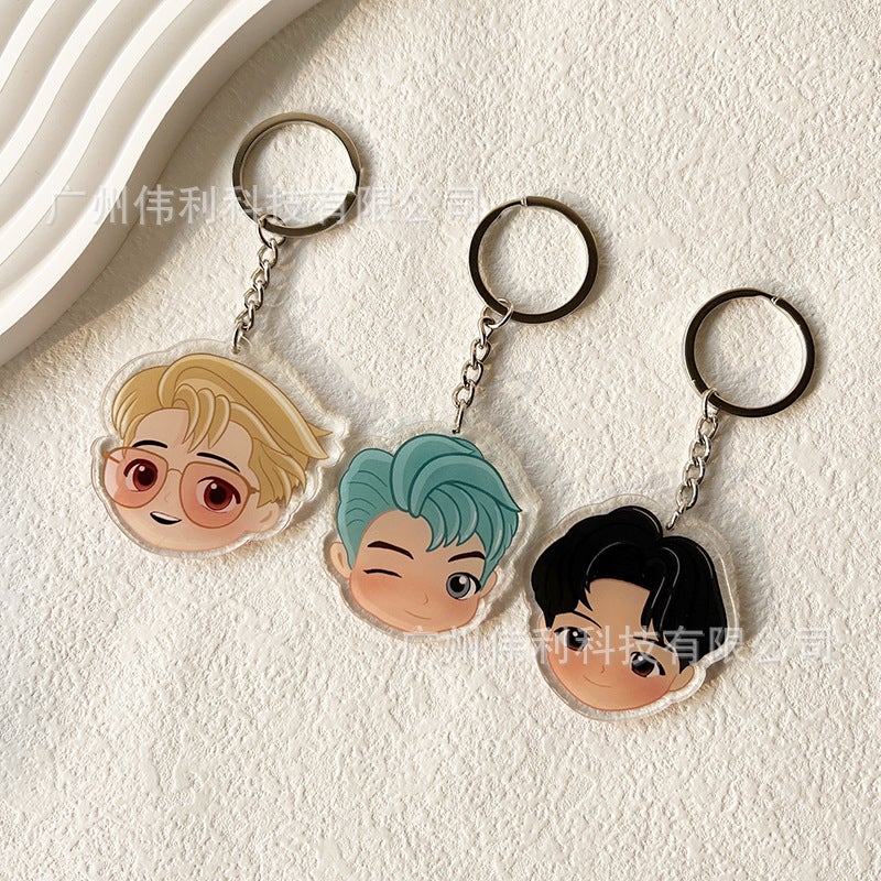 Cartoon Character Shaped Acrylic Keychain Hd Printing Double-Sided Printing Star Acrylic Bts Keychain - Image 3
