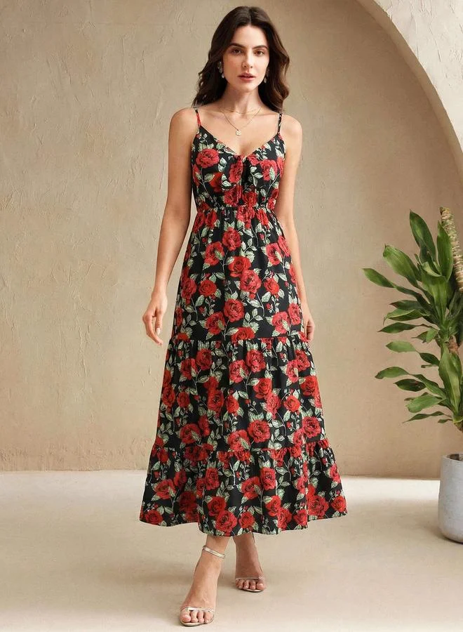 Take Two Red Floral Print Strappy Maxi Dress