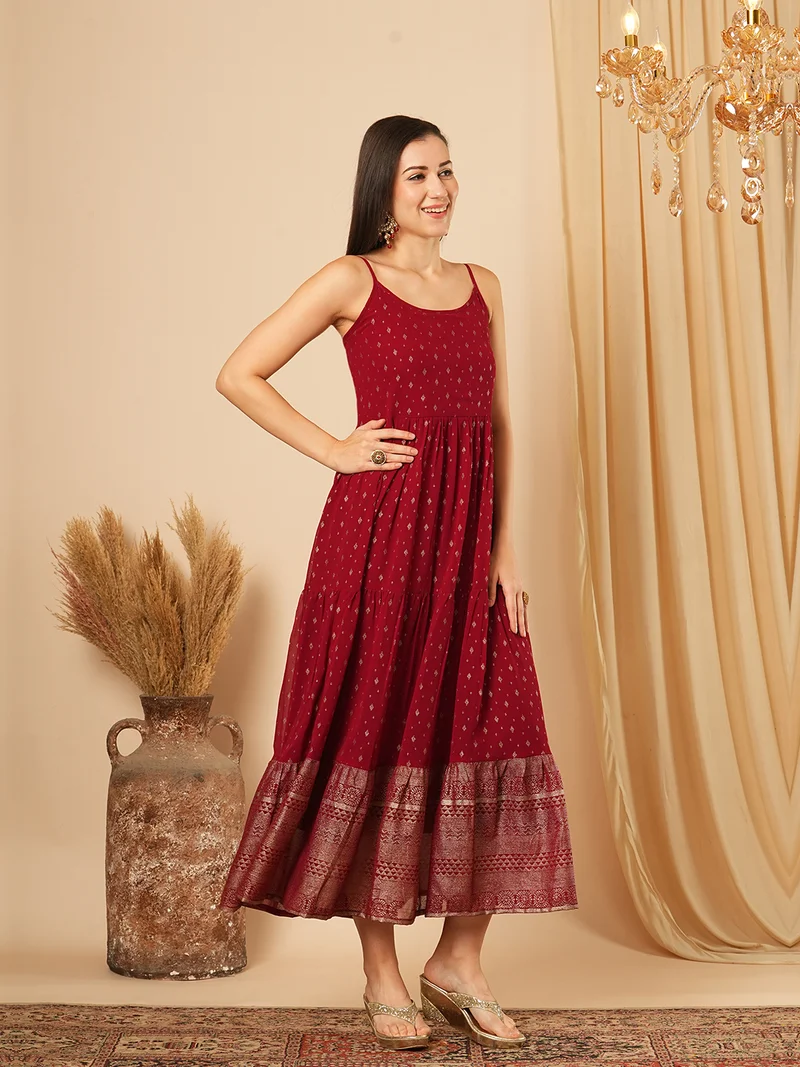 جلو باص جلوبس فستان ماكسي مطبوع نسائي بقصة واسعة وأنيقة بنمط عرقي