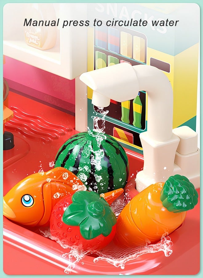 Kids Kitchen Toy Set,Kids Pretend Kitchen Toys,Large Interactive Toys for Kids,Kitchen Toy Set with Steam, Light and Sound Effects and Water,95cm Tall Kids Cooking Toy Set Contains 86 Pcs,Toy Set that Develops Hands-on Skills and Broadens Thinking - Image 4