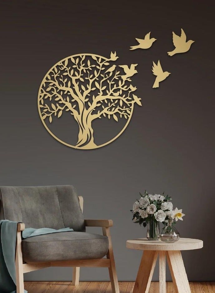 Mijioceon Tree of Life Metal Wall Art Decor Wall Hanging Family Tree Wall Decor Garden Sculptures for Living Room Bedroom Office 40 x 40 cm, Gold - Image 1